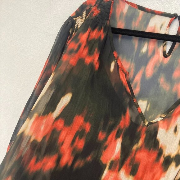 June + Vie Tiered Maxi Dress 3X Red Dark Chiffon Flowy Long Sleeve Whimsigoth - Picture 9 of 16